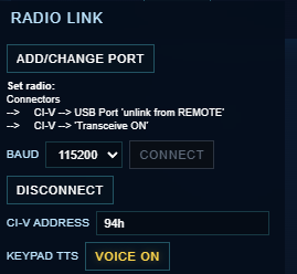 WildCat Control Radio Link connection panel