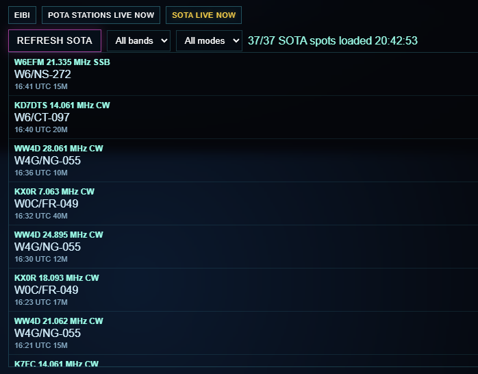 SOTA live spots in WildCat Control