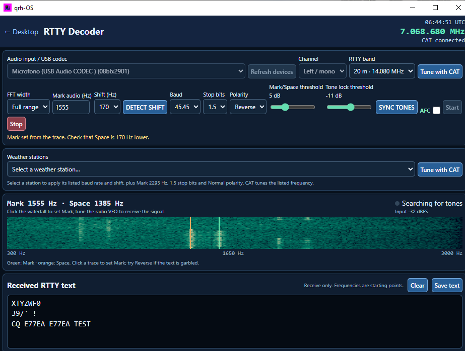 RTTY reception in qrh-OS