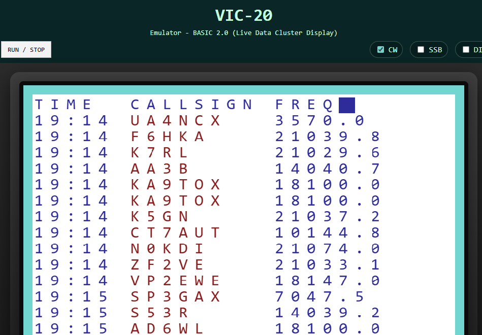 VIC-20 ham radio cluster emulator